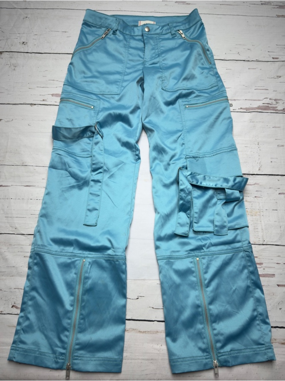 BDG Satin Flight Cargo Pants Blue Size 2 Y2K Streetwear - Picture 2 of 11
